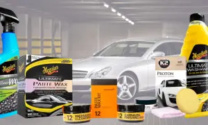 Zestaw kosmetyków samochodowych Meguiar's i K2, w tym najtrwalsze woski samochodowe, do kompleksowej pielęgnacji lakieru.