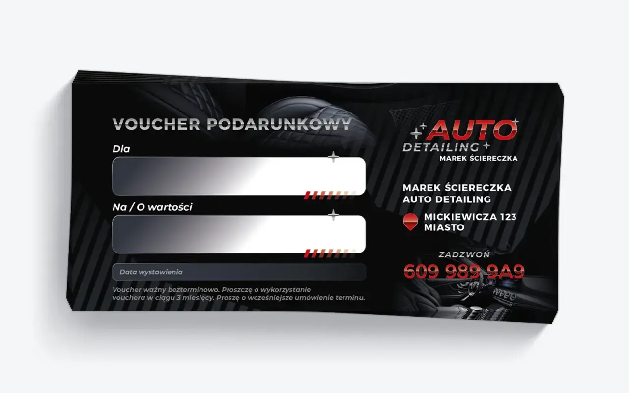 Voucher podarunkowy do "Auto Detailing" Marka Ściereczka. Idealny prezent dla miłośnika lśniących aut.