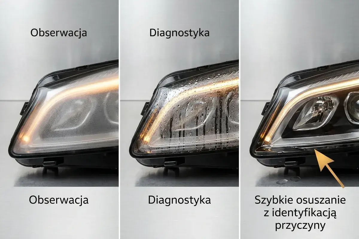 Jak usunąć parę z reflektora: obserwacja, diagnostyka i szybkie osuszanie z identyfikacją przyczyny.